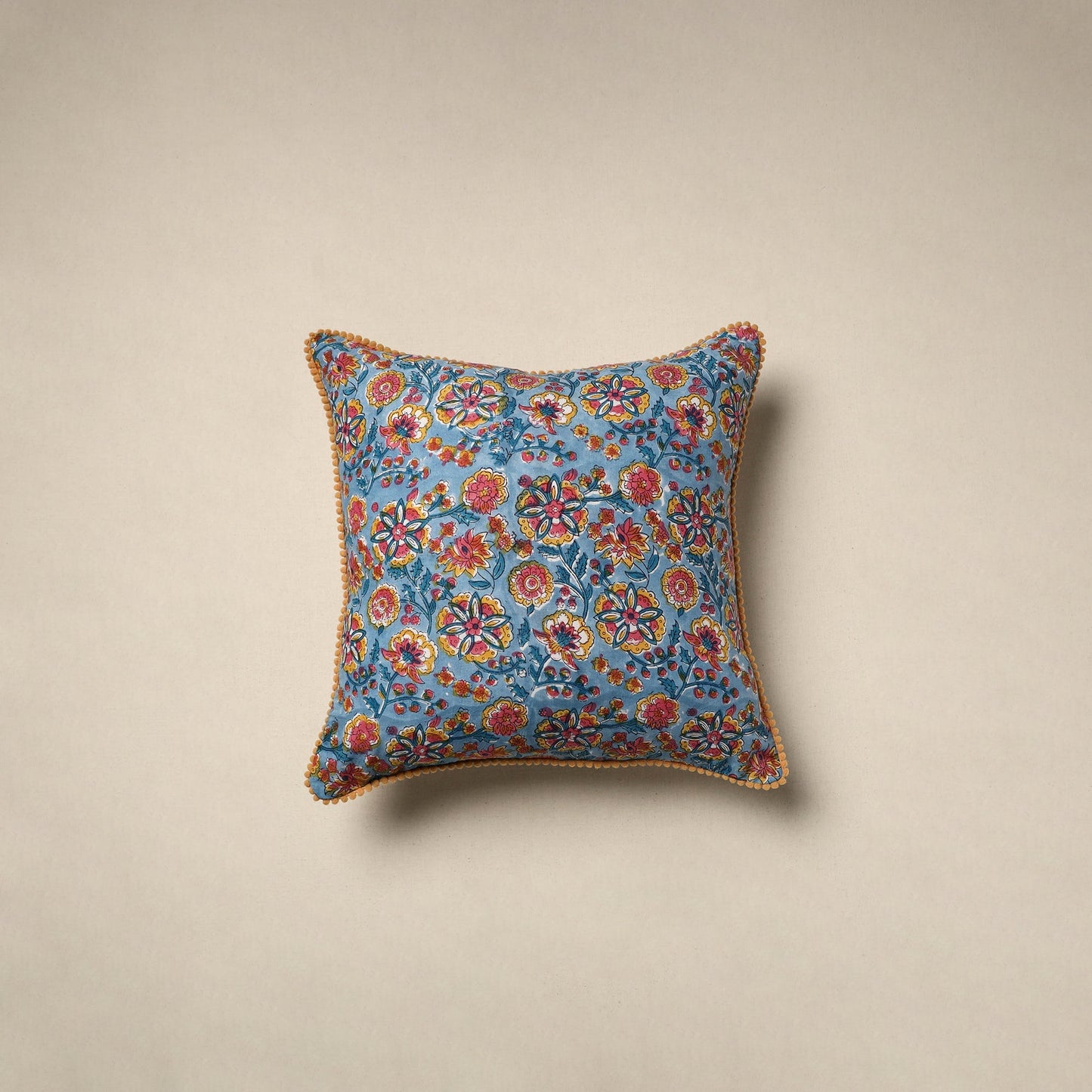 Cotton sanganeri cushion cover 09 - handcrafted