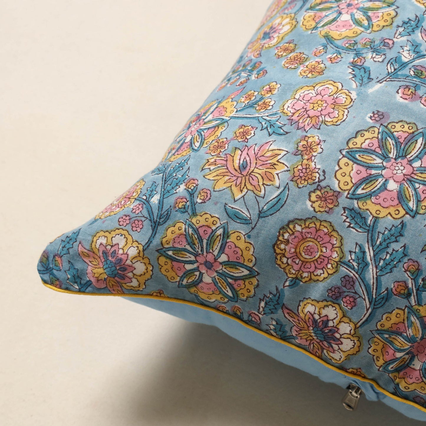 Blue - cotton sanganeri cushion cover 14 - handcrafted