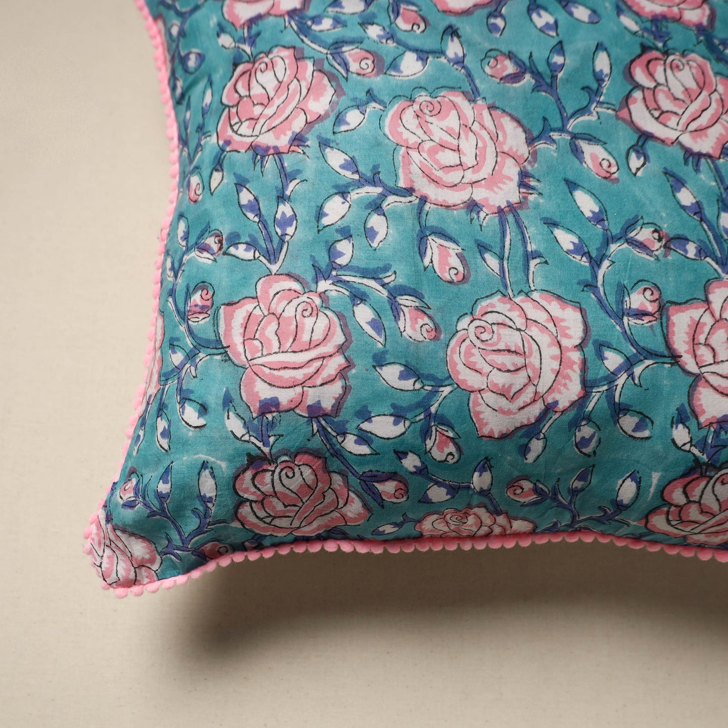 Cotton sanganeri cushion cover 15 - handcrafted