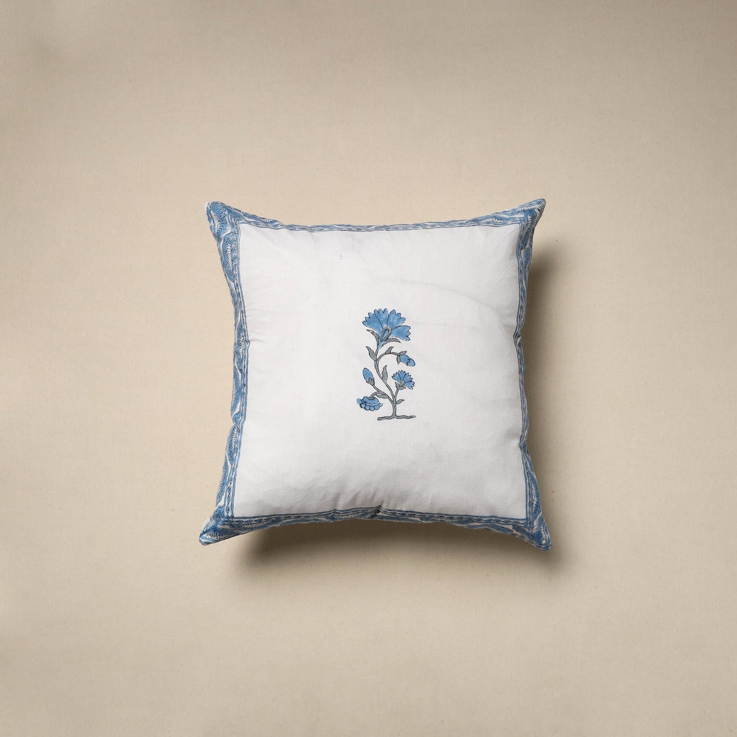 Cotton sanganeri cushion cover (16 x 16 in) 07 - handcrafted