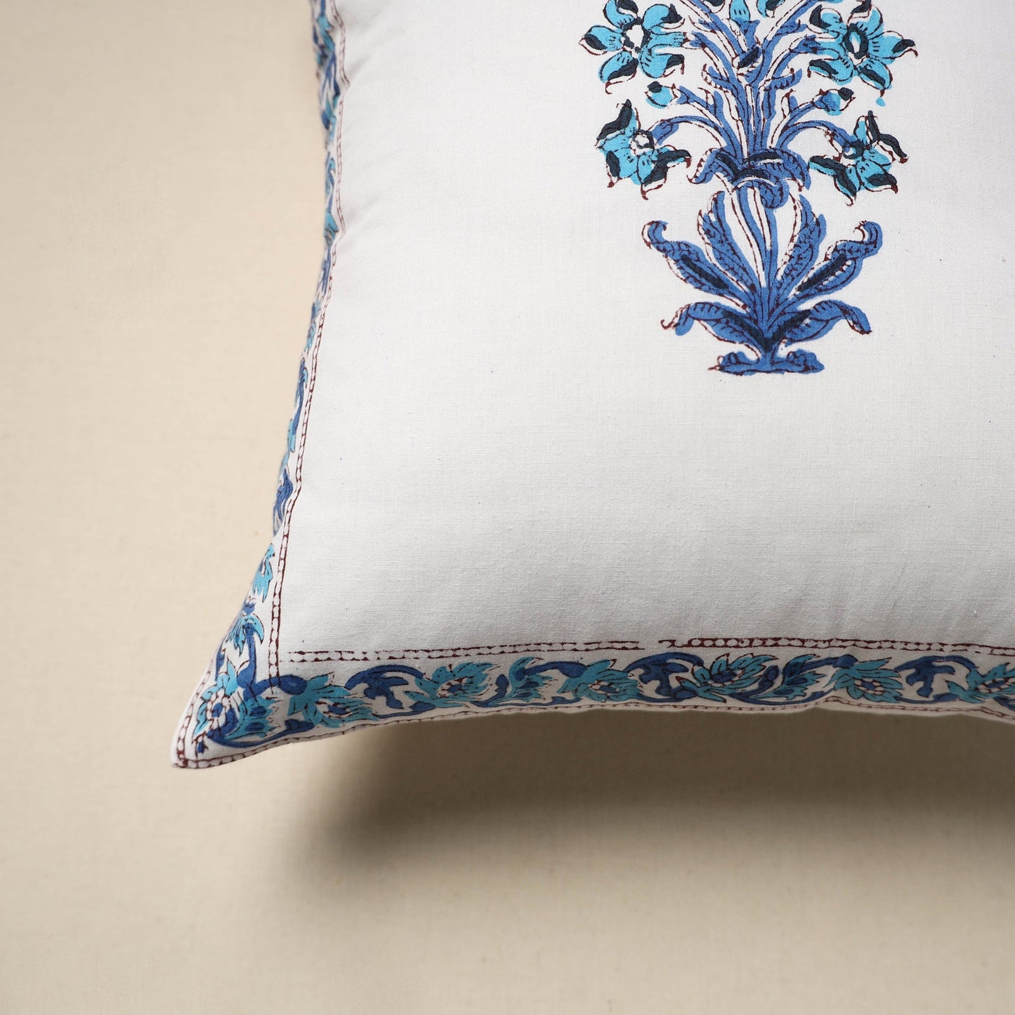 Cotton sanganeri cushion cover (16 x 16 in) 18 - handcrafted