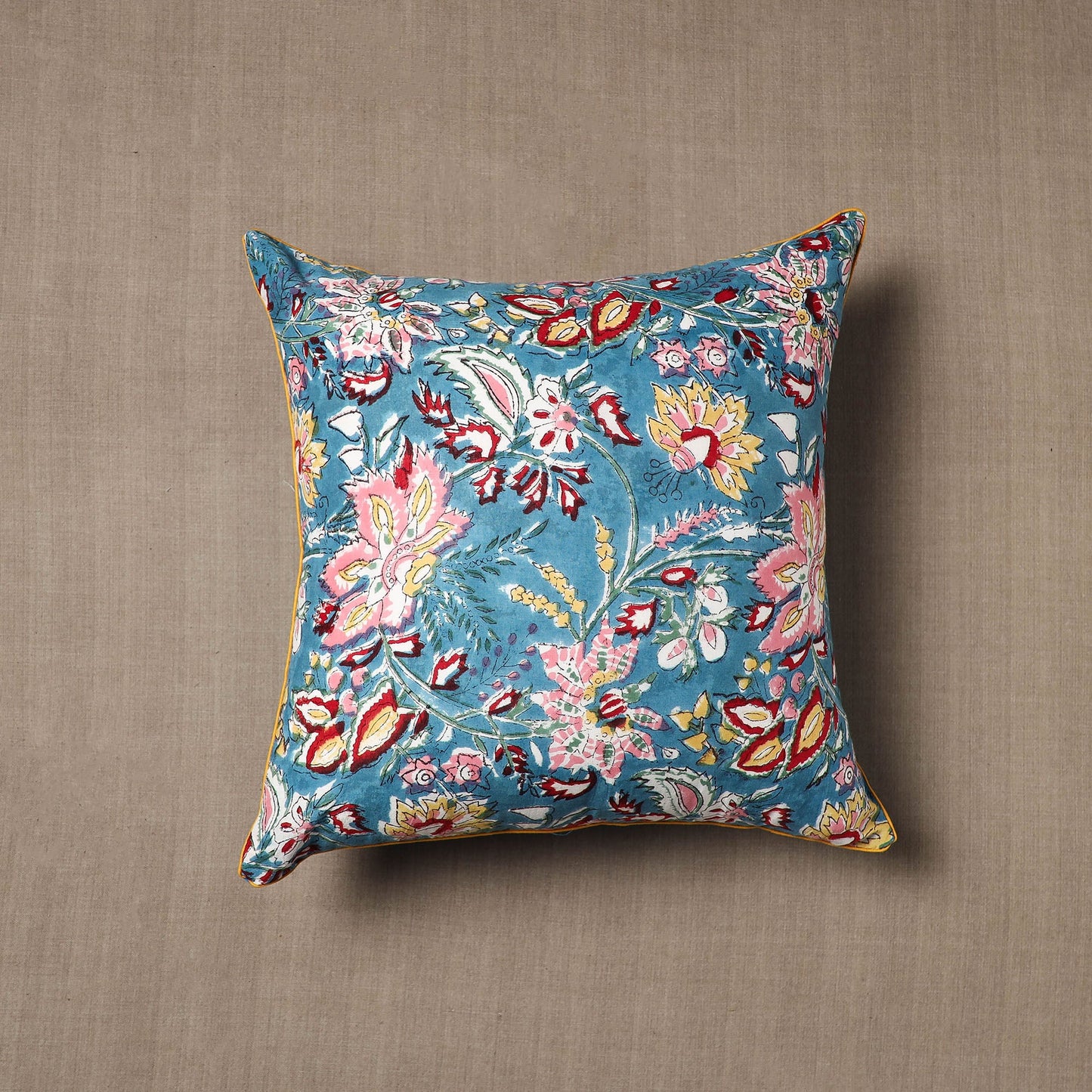 Buy Blue Block Print Cotton Sanganeri Cushion Cover