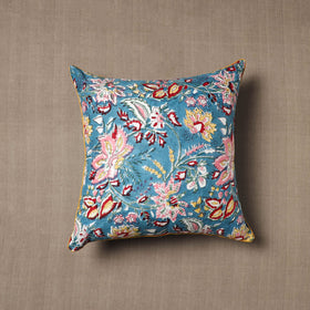 Buy Blue Block Print Cotton Sanganeri Cushion Cover