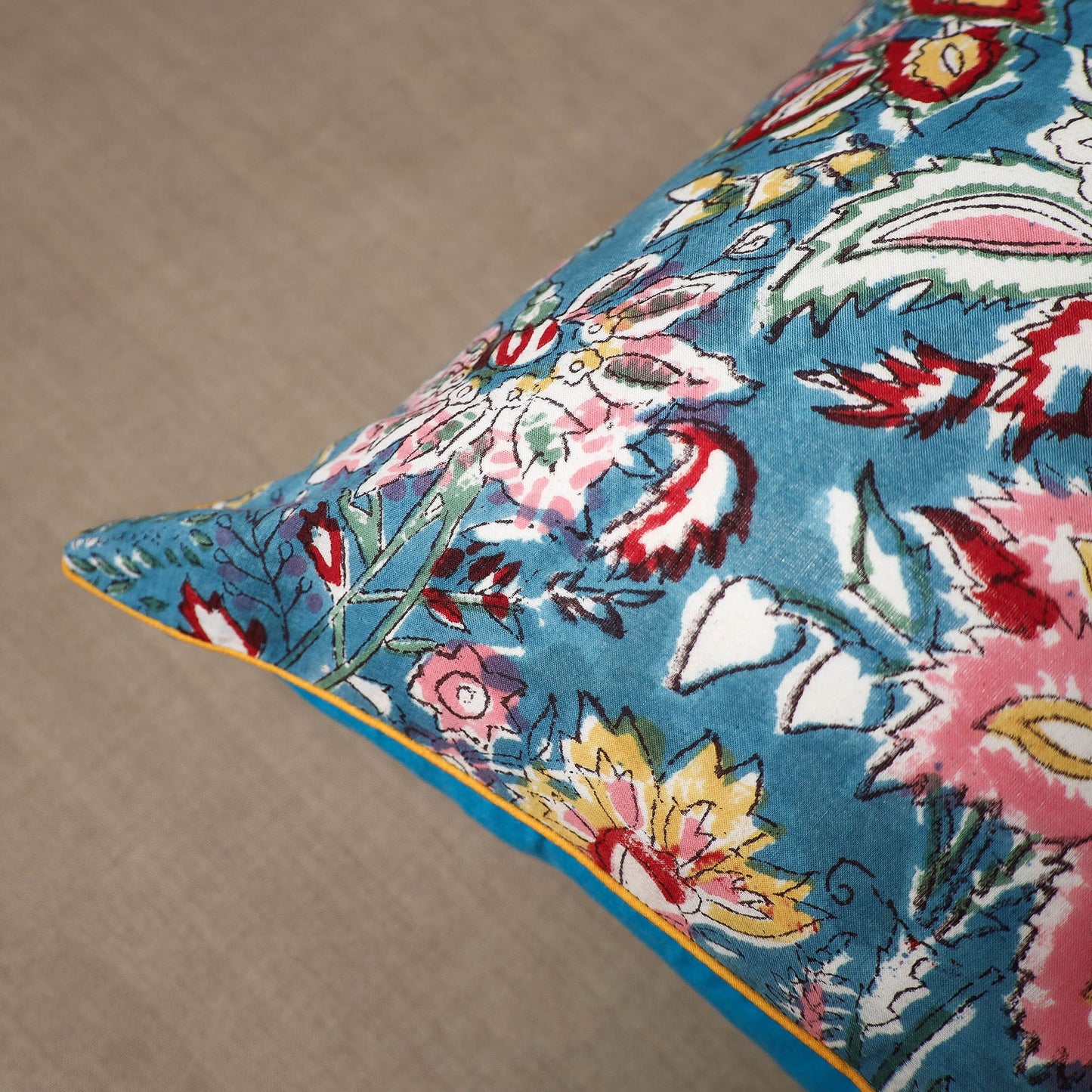 Buy Blue Block Print Cotton Sanganeri Cushion Cover