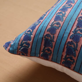 Blue - Block Print Cotton Sanganeri Cushion Cover (16 x 16 in) 21