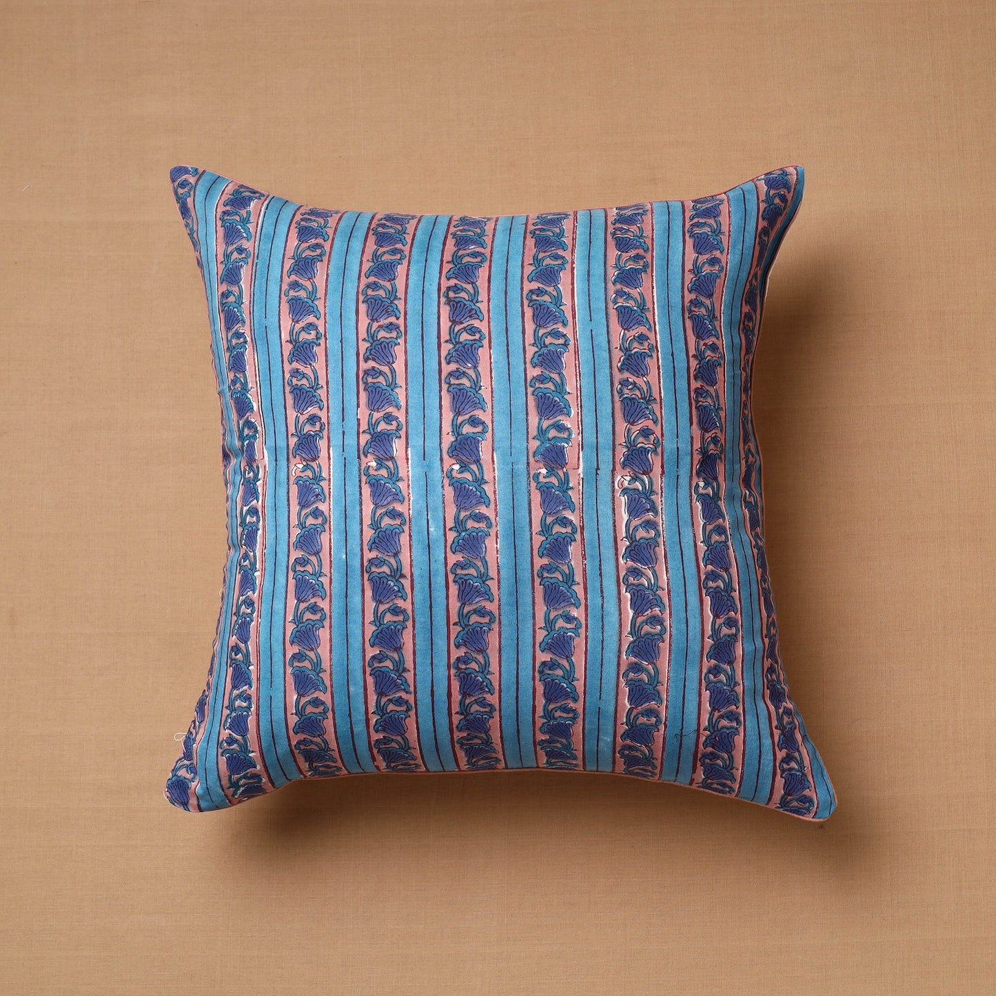 Blue - Block Print Cotton Sanganeri Cushion Cover (16 x 16 in) 21