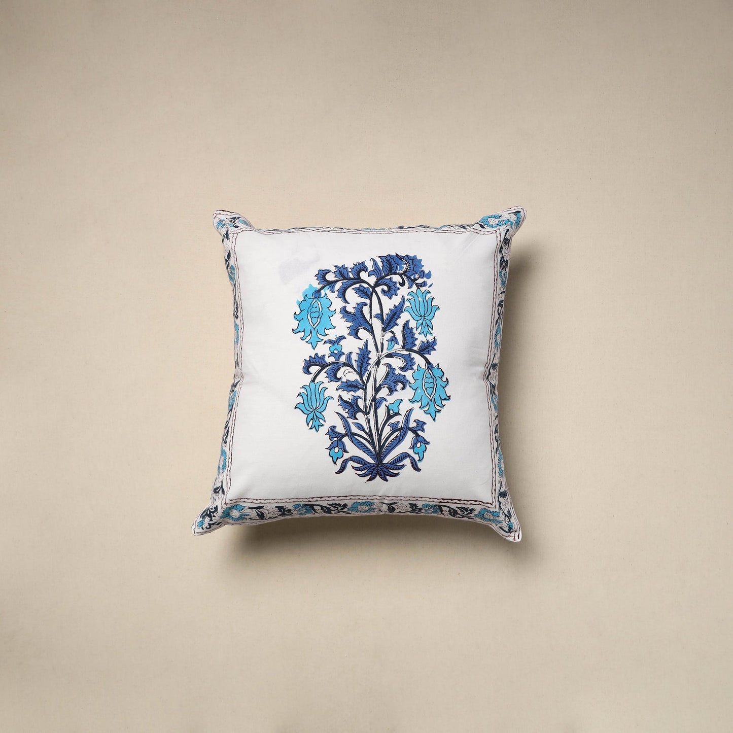 Cotton sanganeri cushion cover (16 x 16 in) 26 - handcrafted