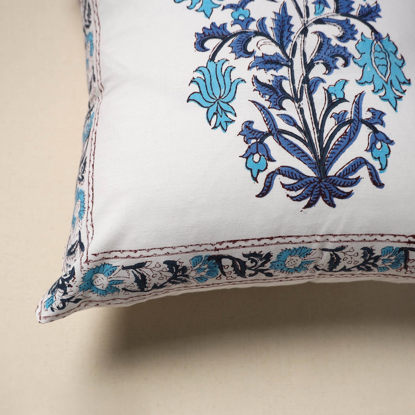 Cotton sanganeri cushion cover (16 x 16 in) 26 - handcrafted