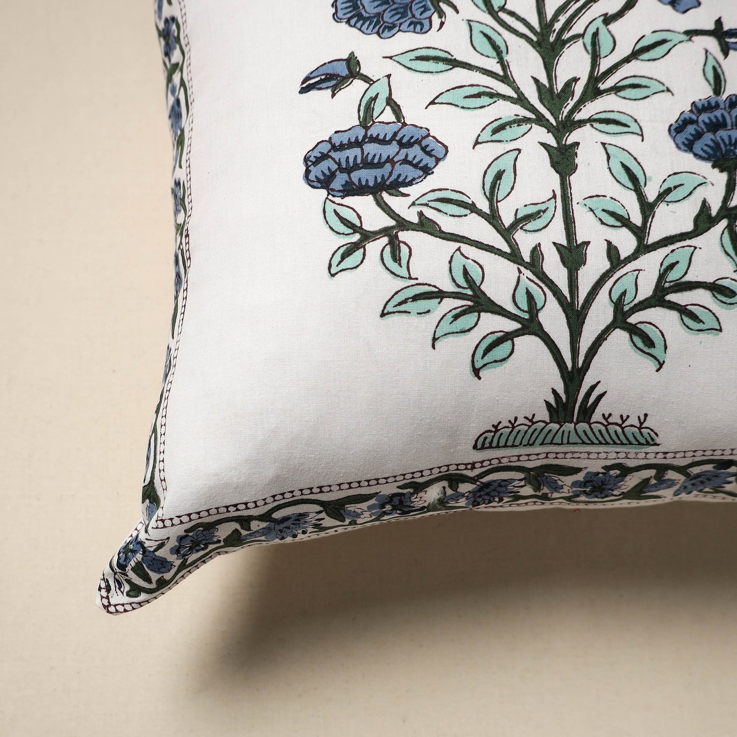 Cotton sanganeri cushion cover (16 x 16 in) 27 - handcrafted