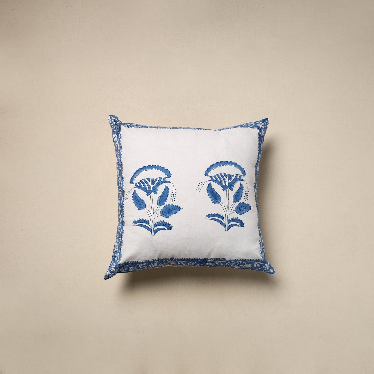 Cotton sanganeri cushion cover (16 x 16 in) 40 - handcrafted