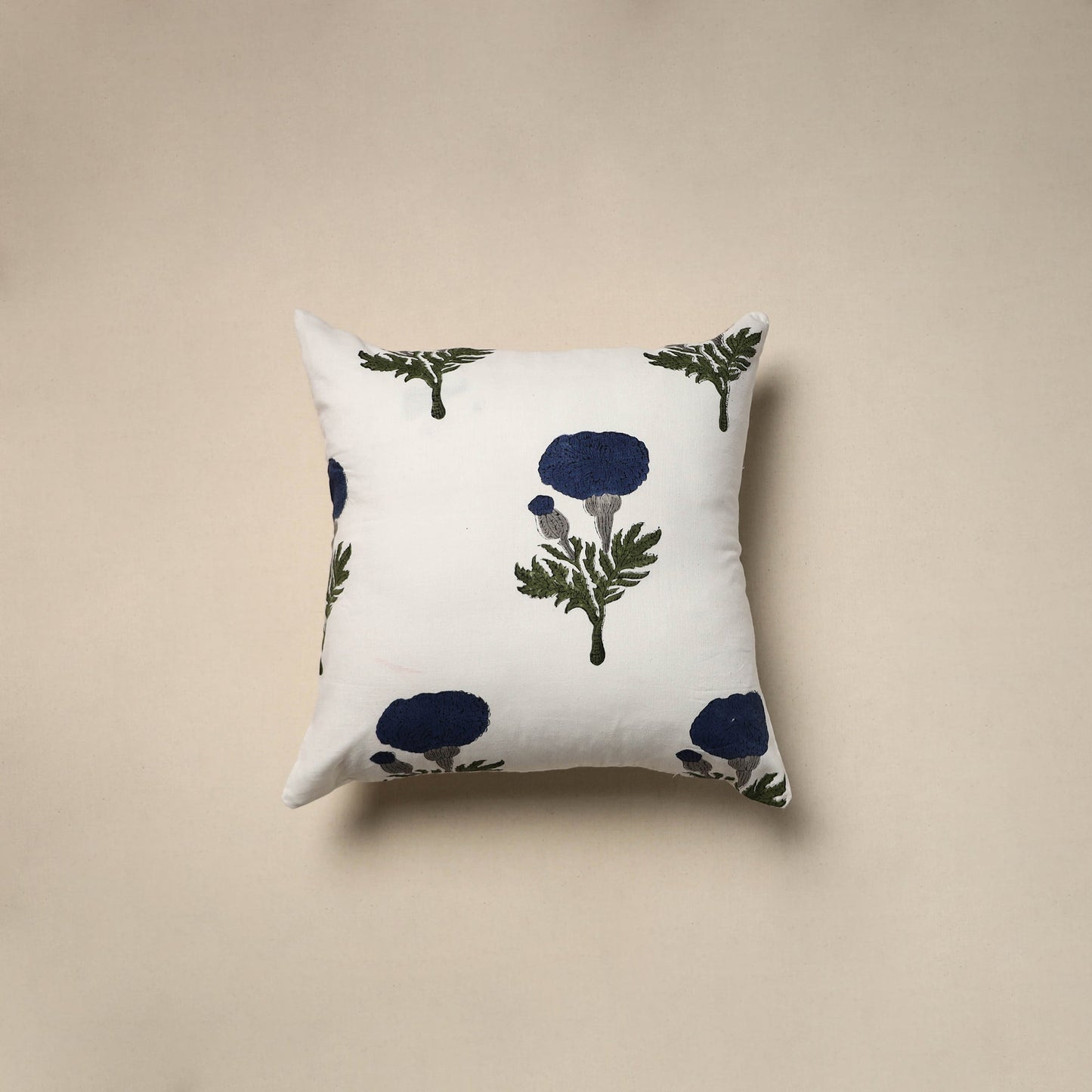 Cotton sanganeri cushion cover (16 x 16 in) 49 - handcrafted