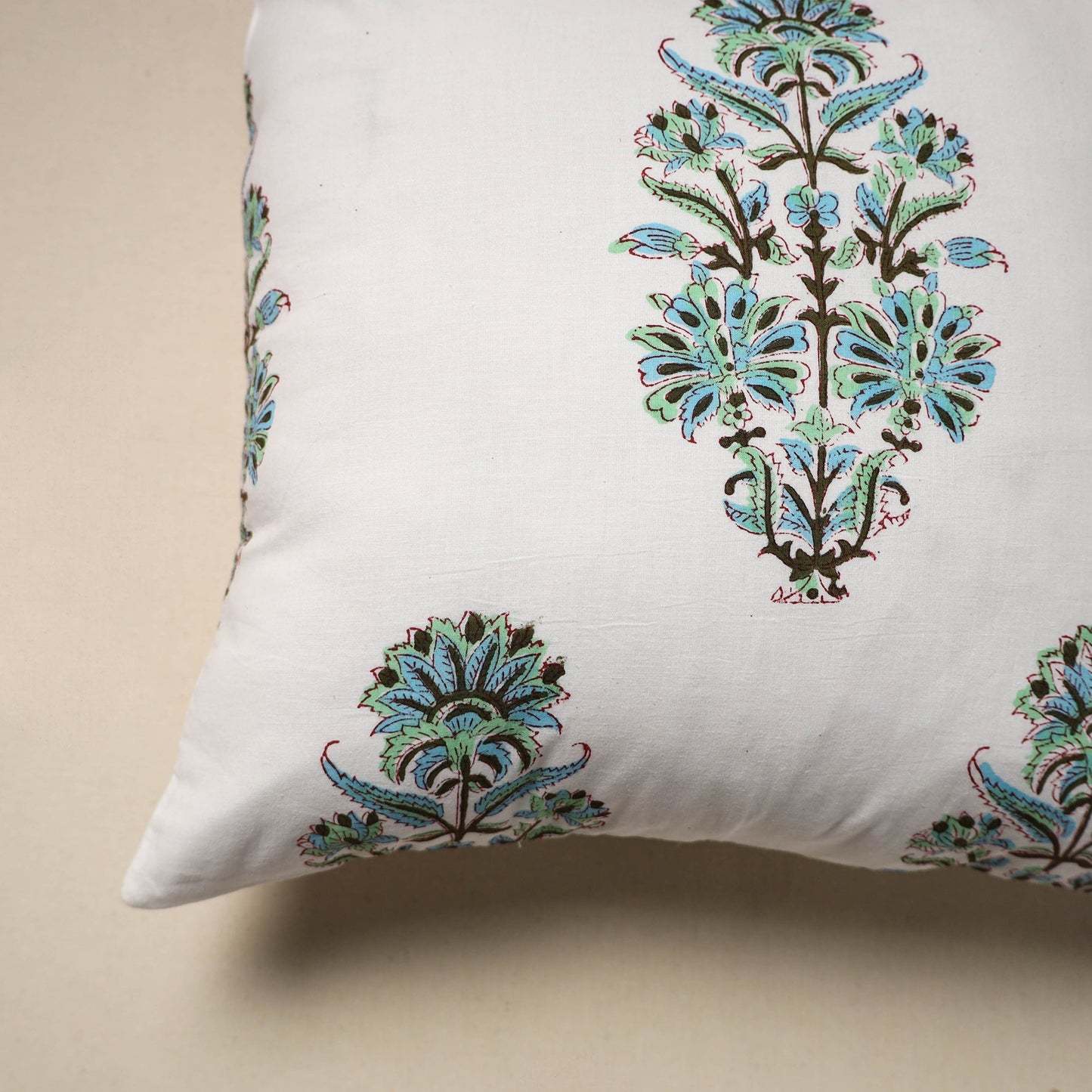 Cotton sanganeri cushion cover (16 x 16 in) 58 - handcrafted