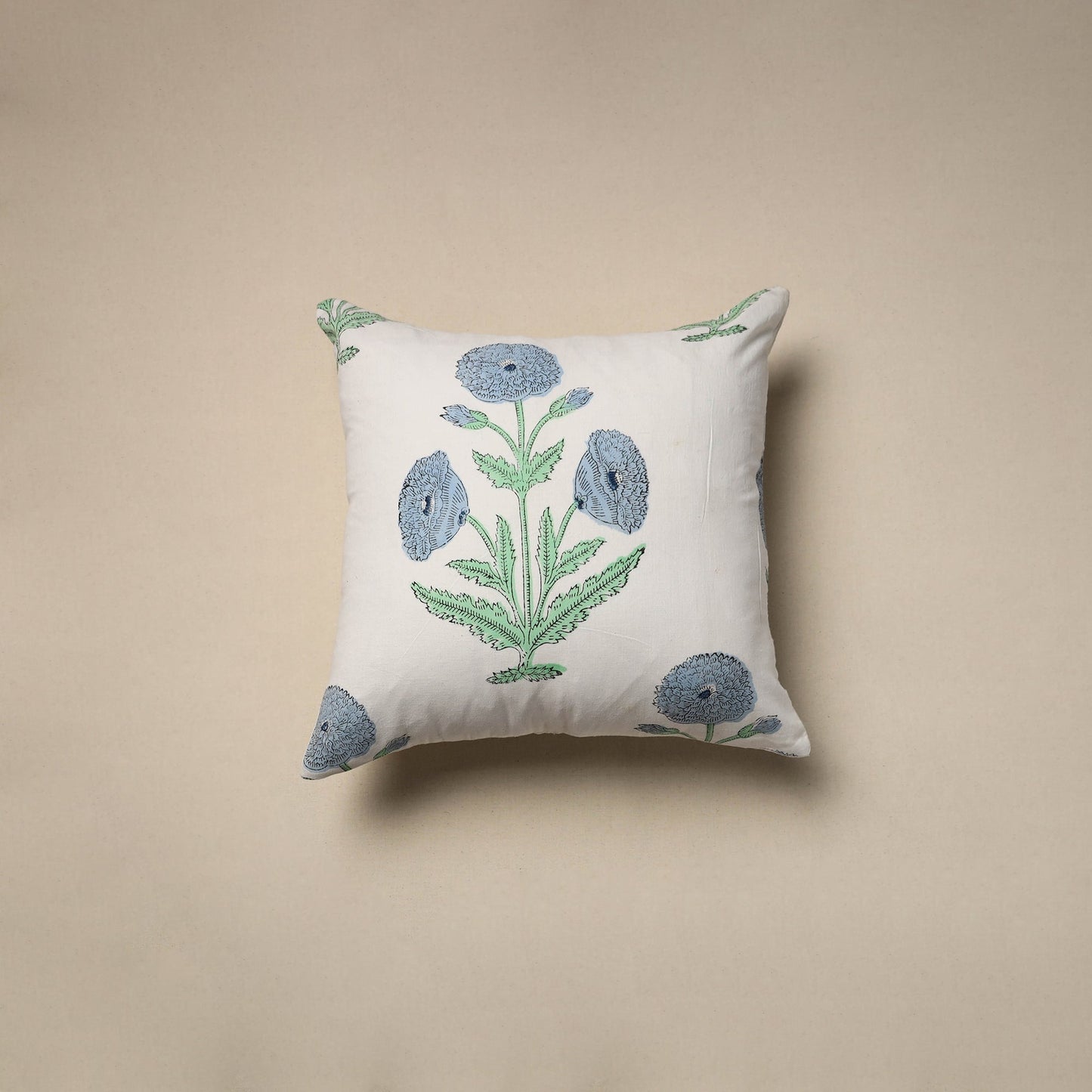 Cotton sanganeri cushion cover (16 x 16 in) 65 - handcrafted