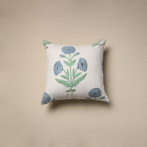 Cotton sanganeri cushion cover (16 x 16 in) 65 - handcrafted