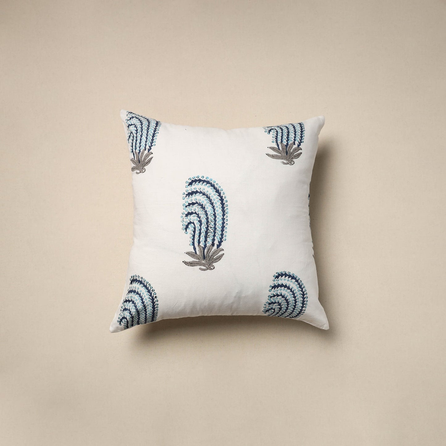 Cotton sanganeri cushion cover (16 x 16 in) 66 - handcrafted