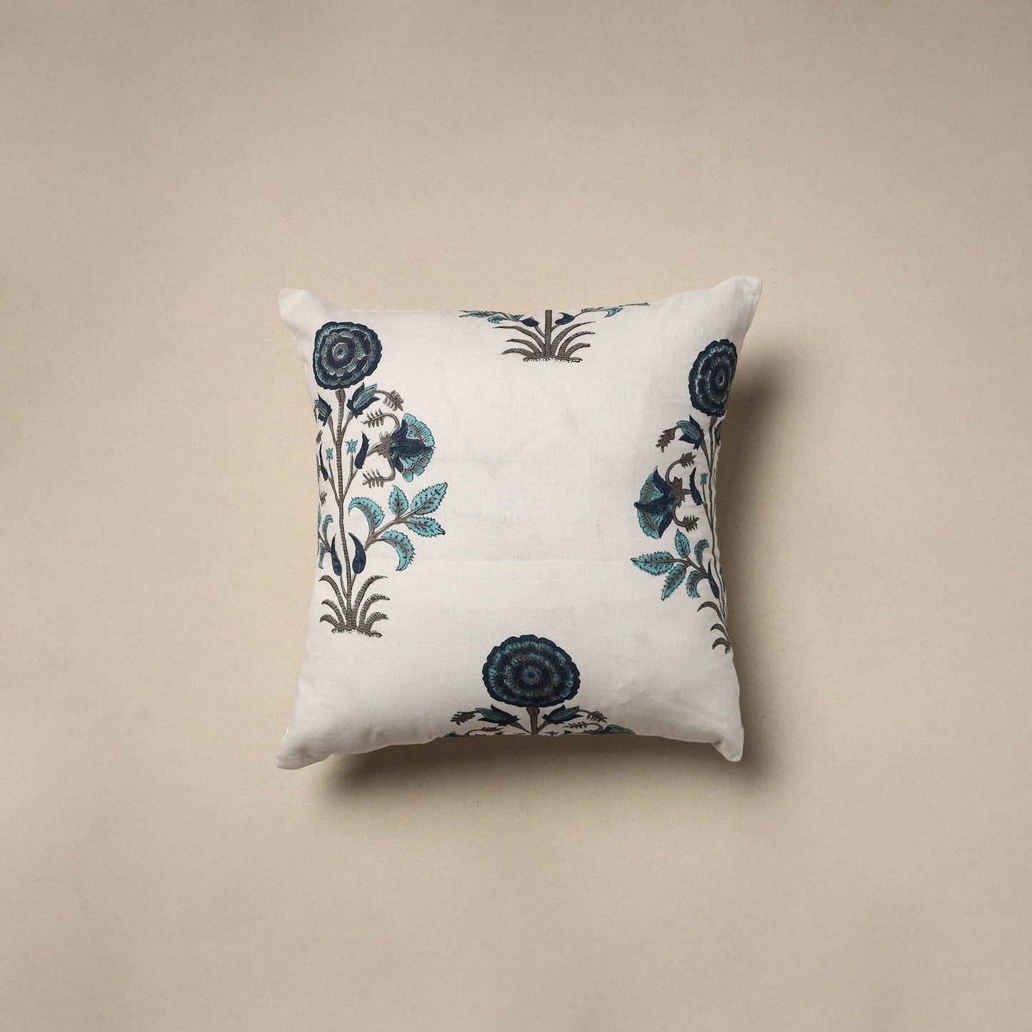 Cotton sanganeri cushion cover (16 x 16 in) 68 - handcrafted