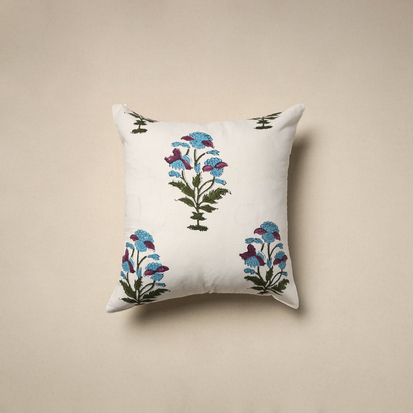Cotton sanganeri cushion cover (16 x 16 in) 87 - handcrafted