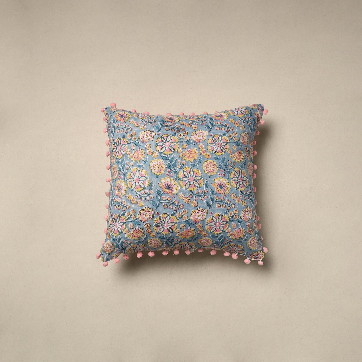 Cotton sanganeri cushion cover 19 - handcrafted