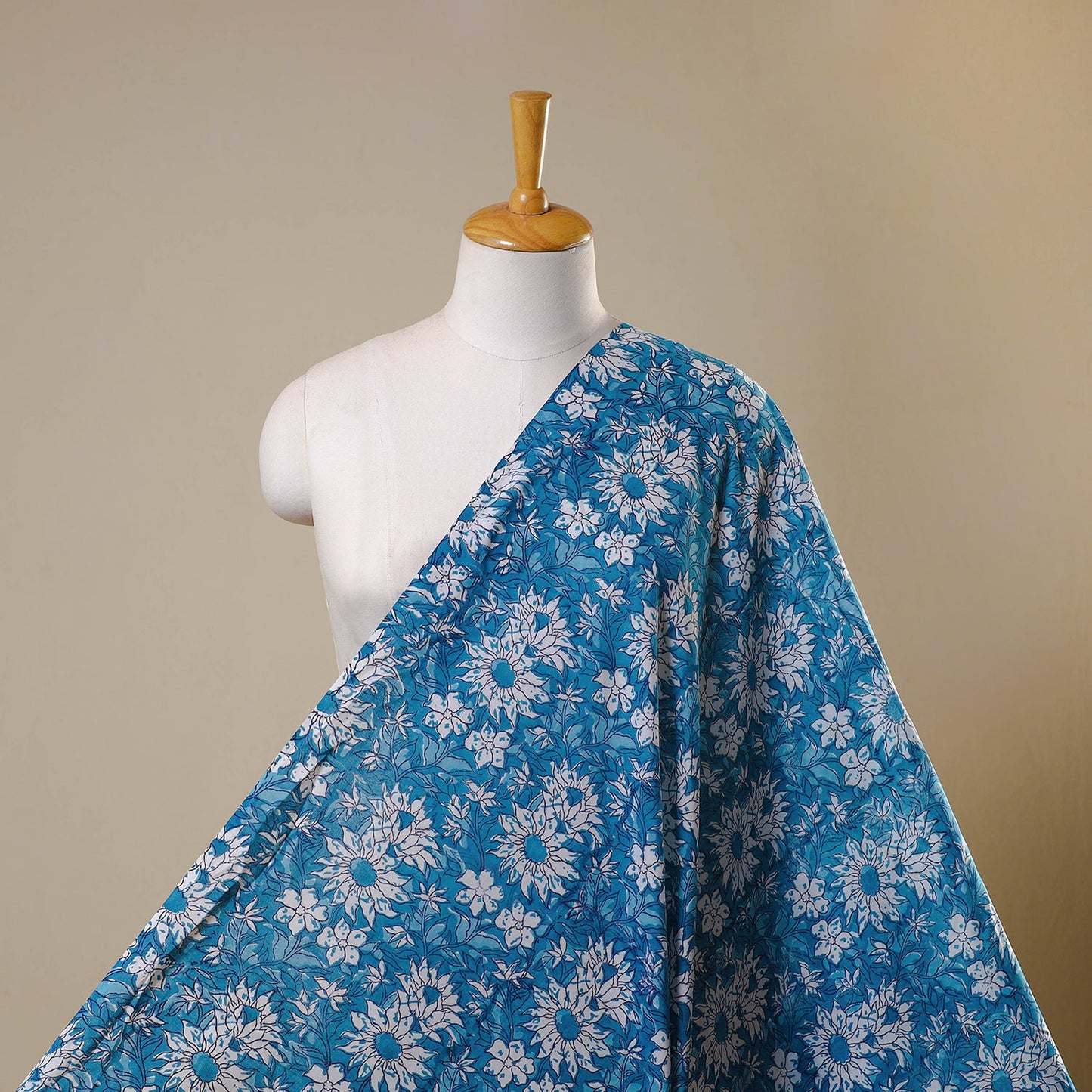 Blue Block Print Cotton Sanganeri Fabric