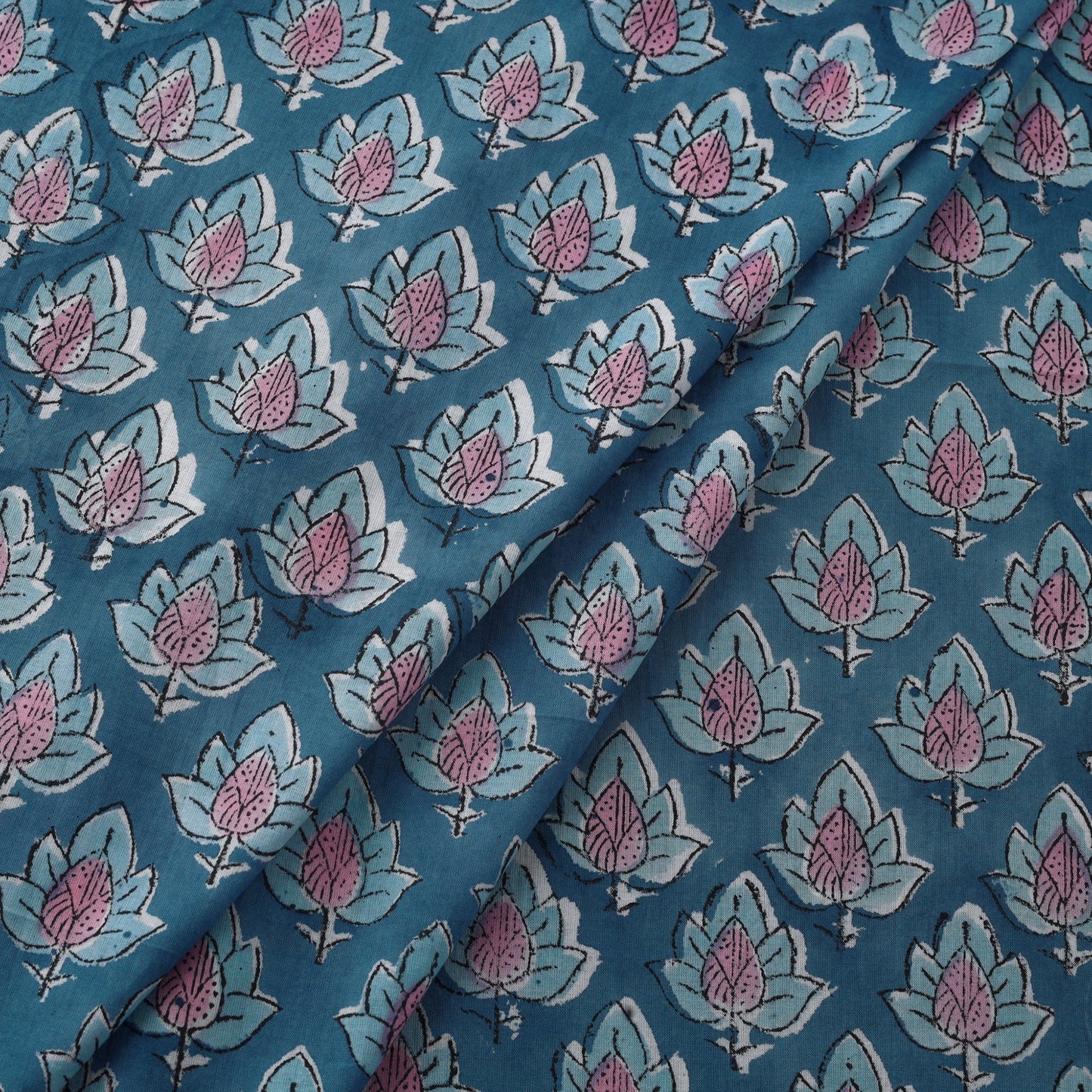 Blue Block Print Cotton Sanganeri Fabric
