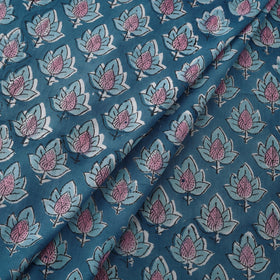 Blue Block Print Cotton Sanganeri Fabric