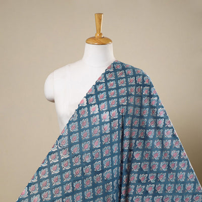 Blue Block Print Cotton Sanganeri Fabric