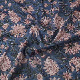 Blue Block Print Cotton Sanganeri Fabric
