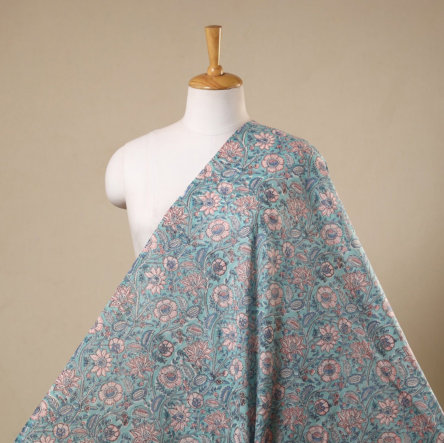 Blue Block Print Cotton Sanganeri Fabric