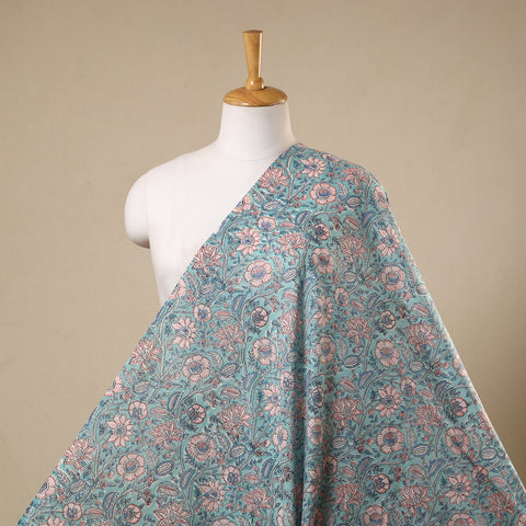 Blue Block Print Cotton Sanganeri Fabric