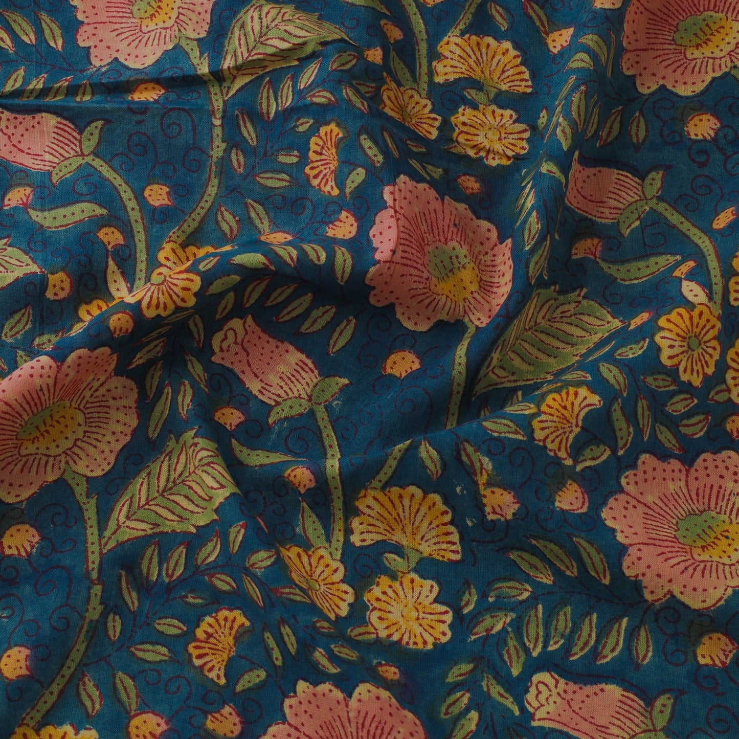 Blue Block Print Cotton Sanganeri Fabric