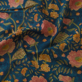 Blue Block Print Cotton Sanganeri Fabric