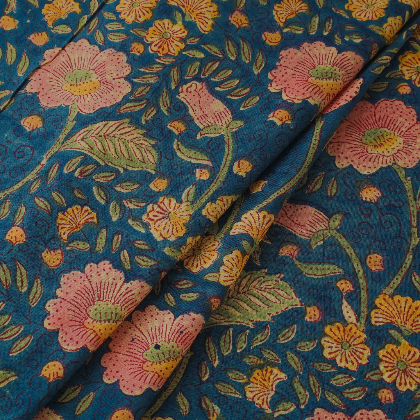 Blue Block Print Cotton Sanganeri Fabric