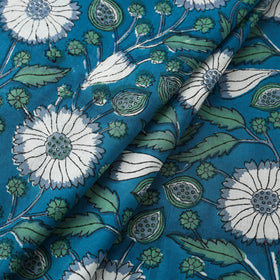  Blue Block Print Cotton Sanganeri Fabric