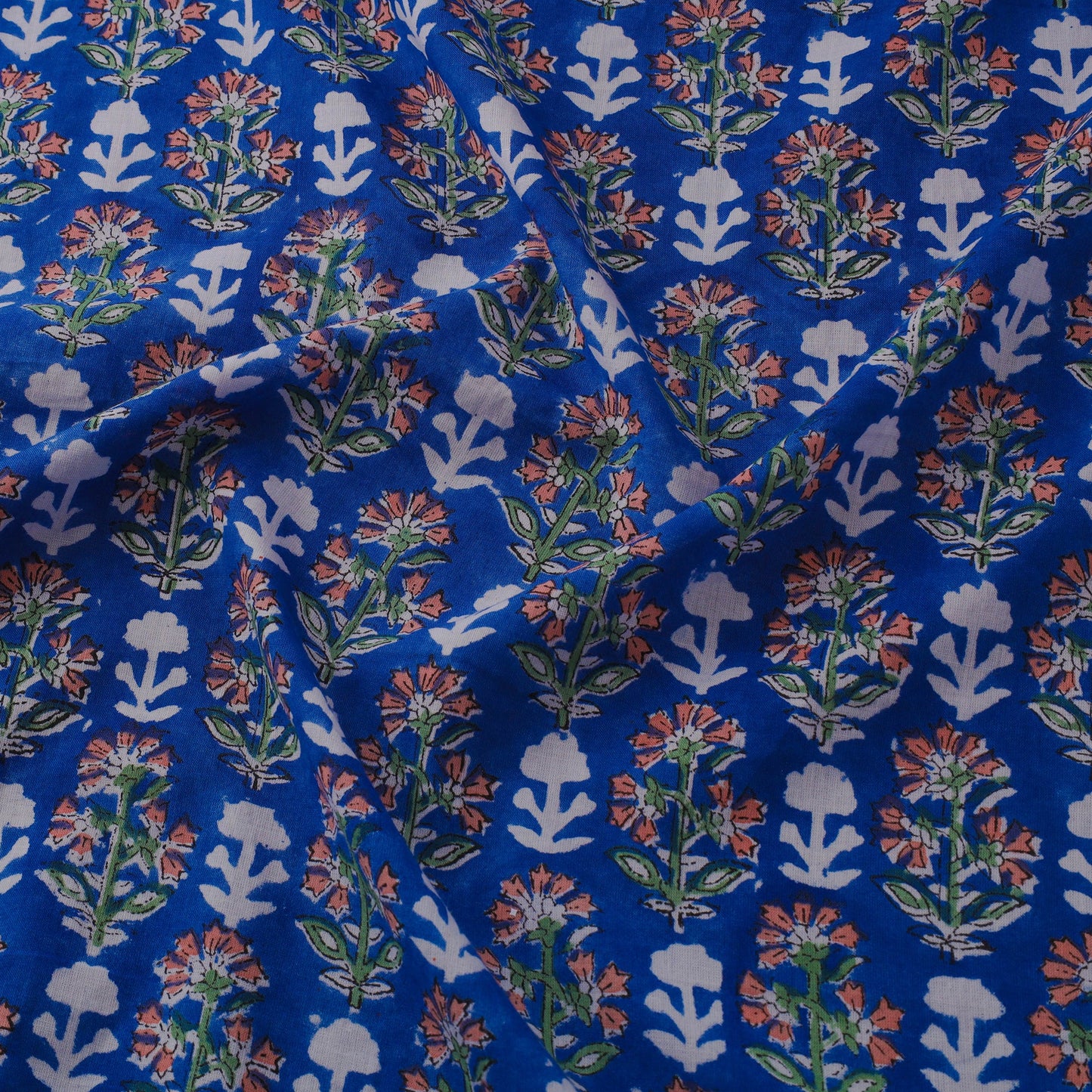 Blue Block Print Cotton Sanganeri Fabric