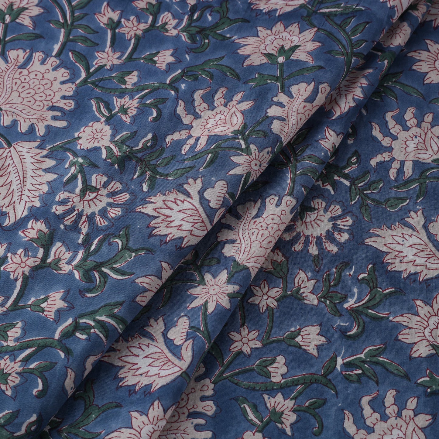 Blue Block Print Cotton Sanganeri Fabric