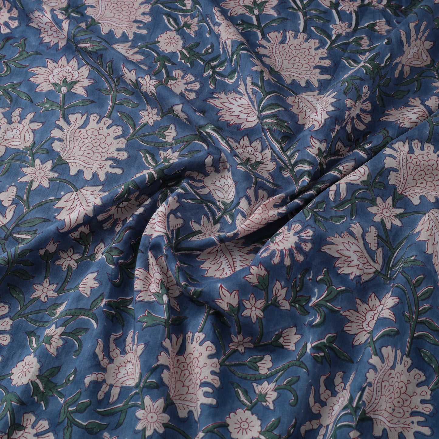 Blue Block Print Cotton Sanganeri Fabric