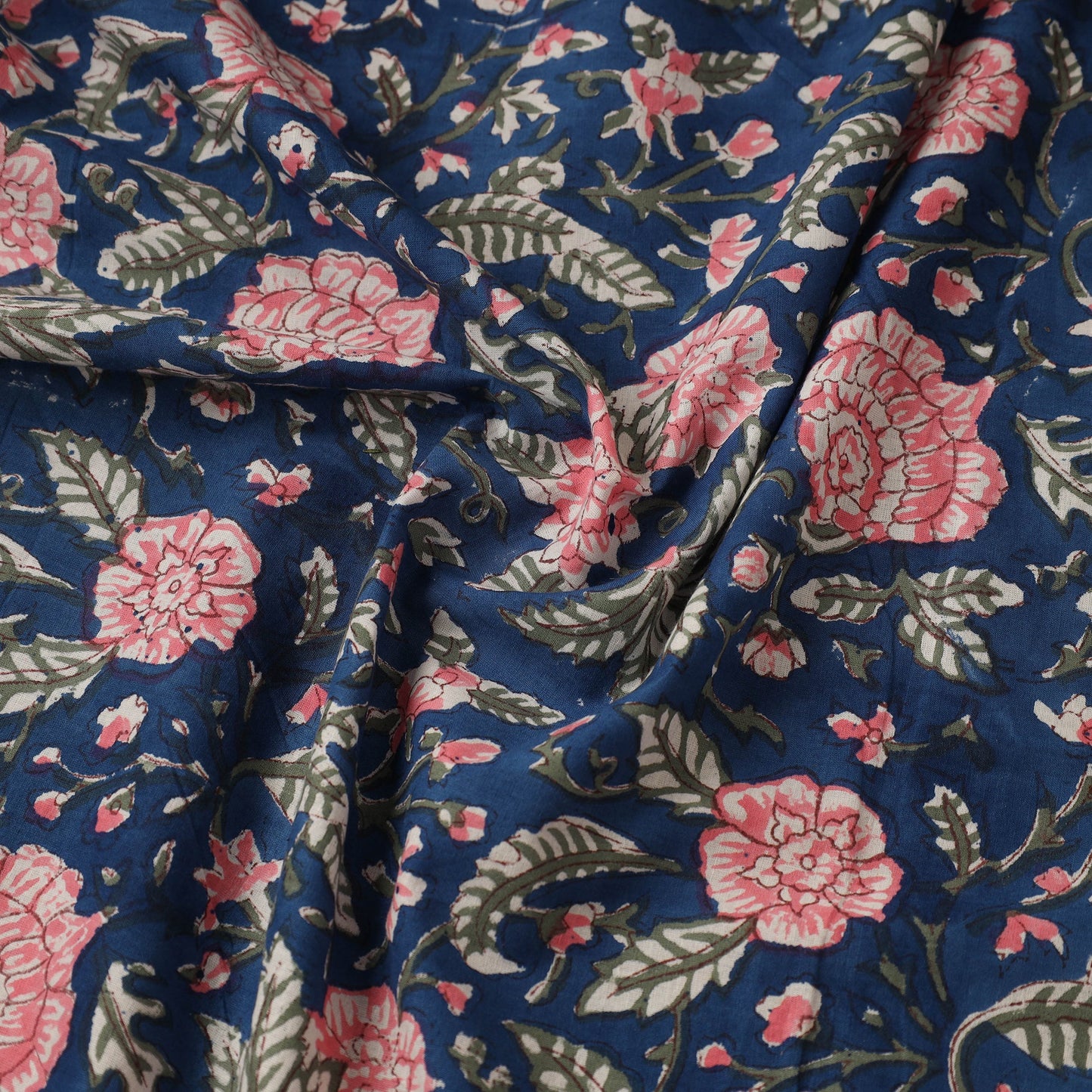 Blue Block Print Cotton Sanganeri Fabric