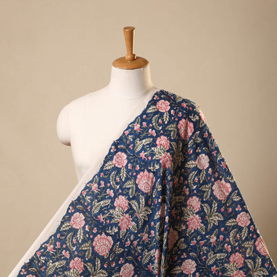 Blue Block Print Cotton Sanganeri Fabric