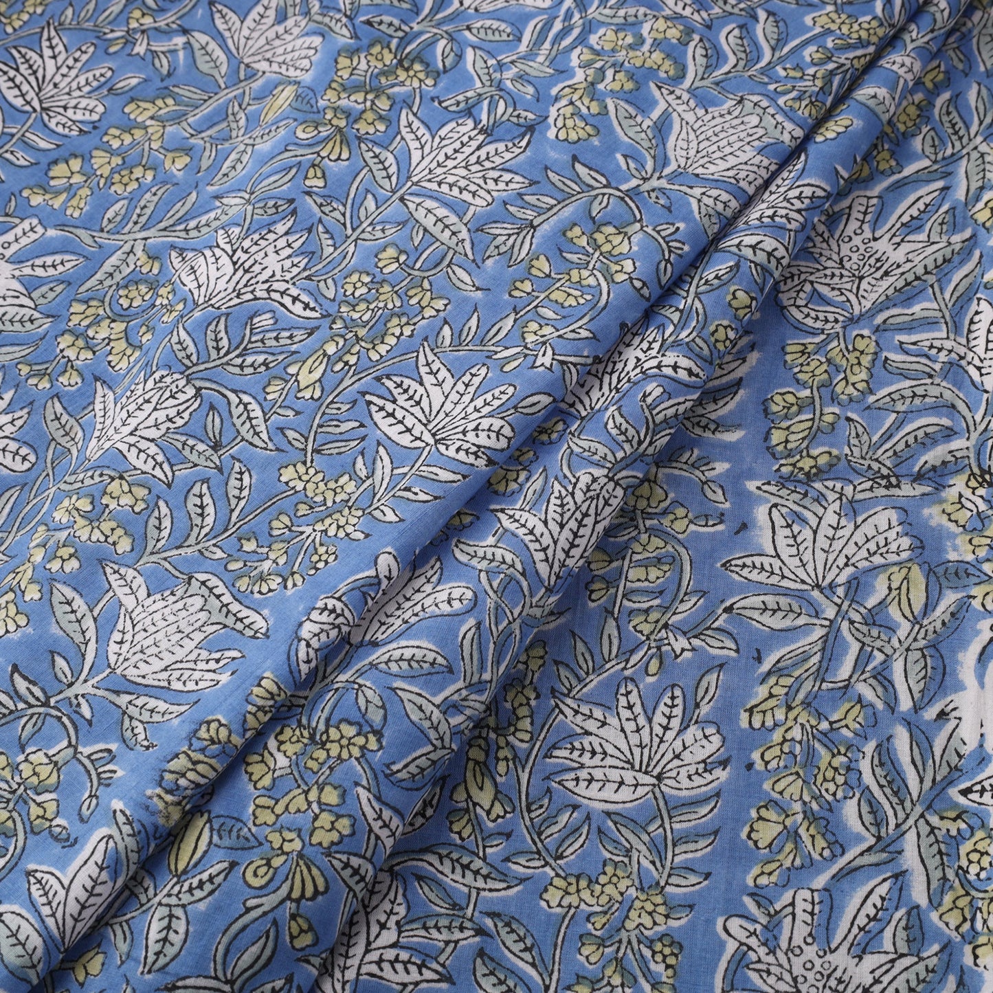 Blue Block Print Cotton Sanganeri Fabric