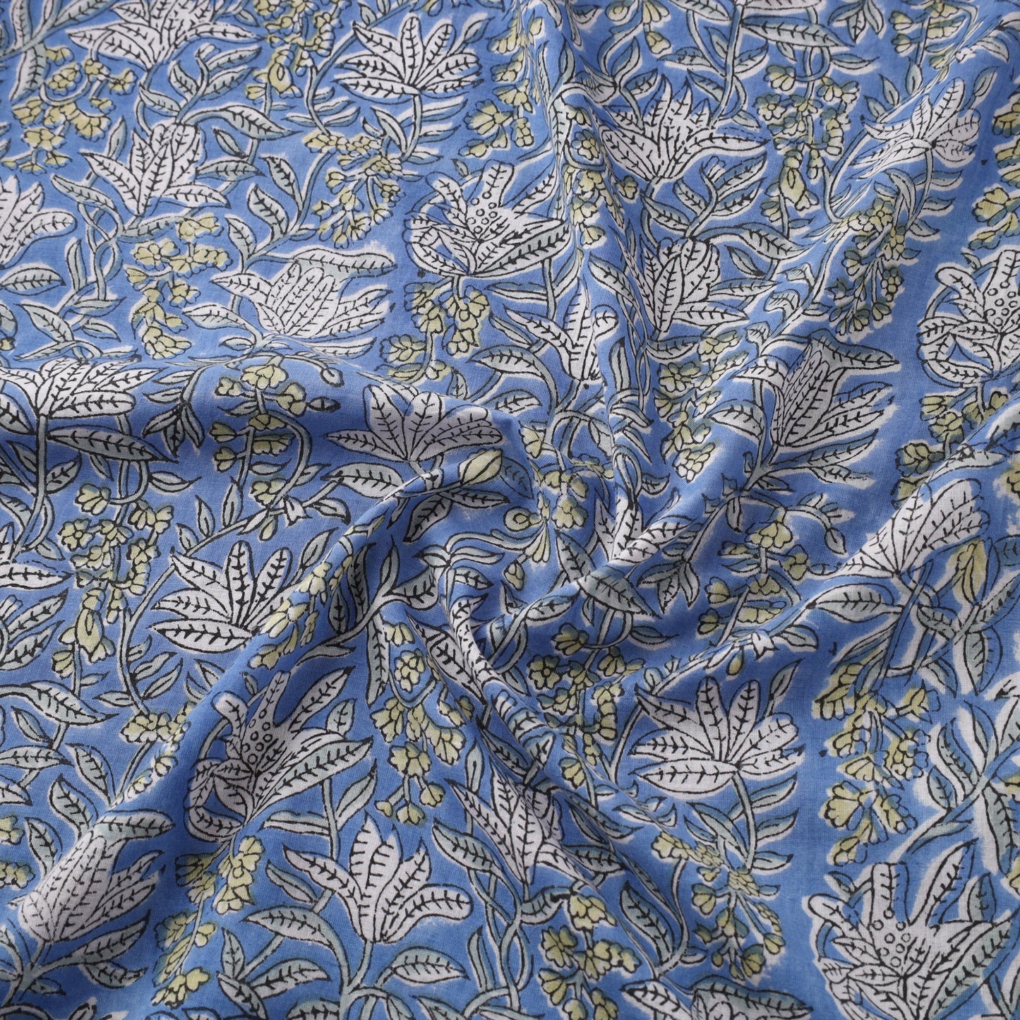 Blue Block Print Cotton Sanganeri Fabric