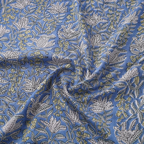 Blue Block Print Cotton Sanganeri Fabric