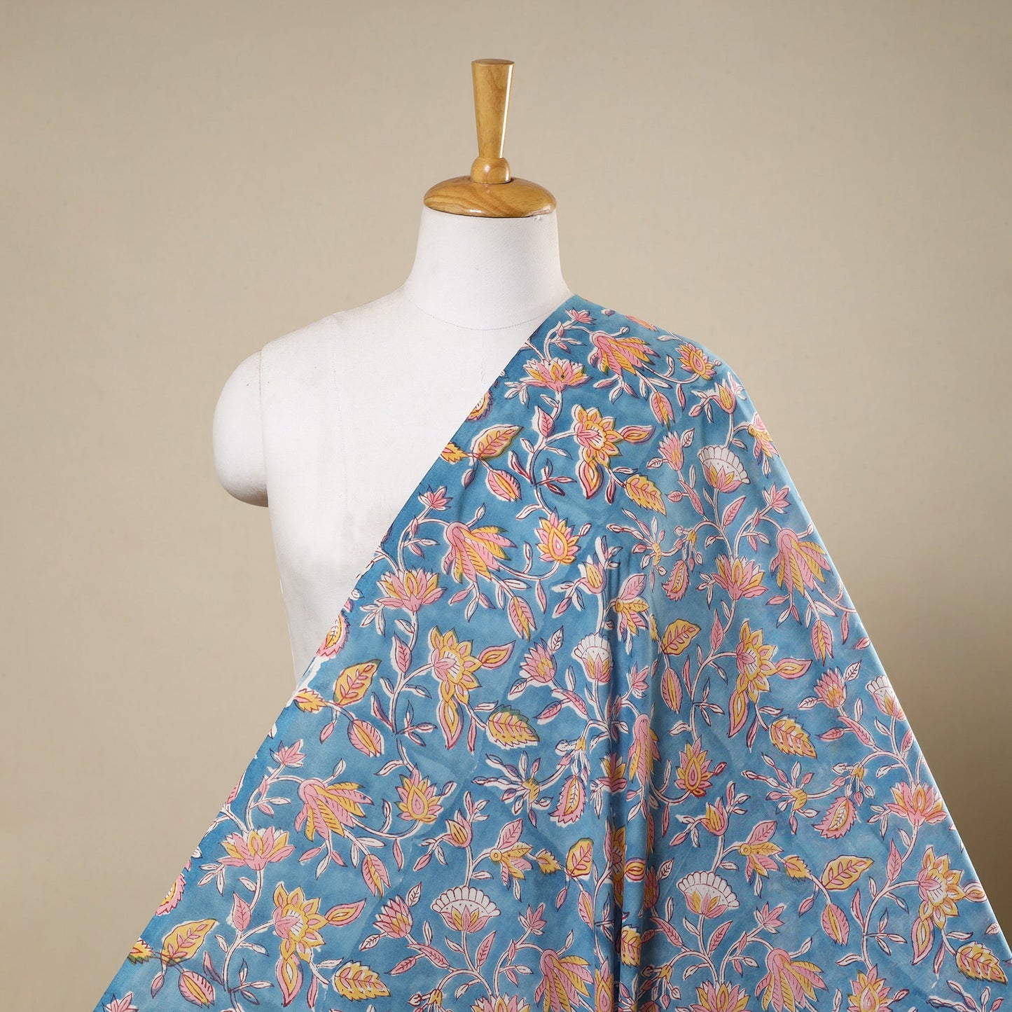 Blue Block Print Cotton Sanganeri Fabric