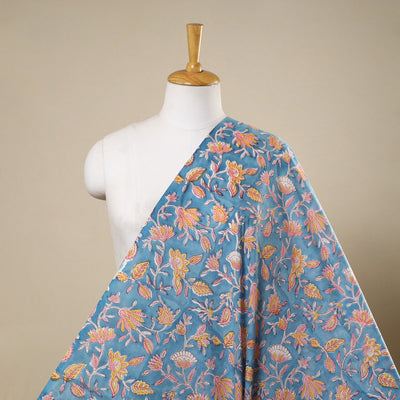 Blue Block Print Cotton Sanganeri Fabric