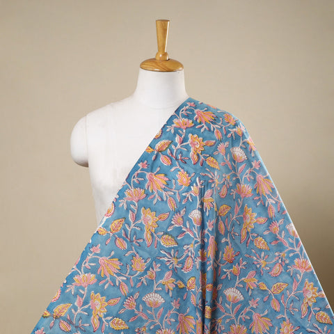 Blue Block Print Cotton Sanganeri Fabric
