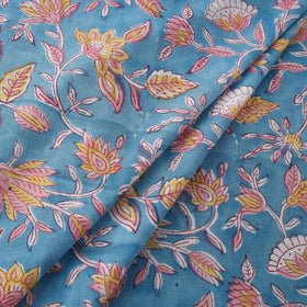 Blue Block Print Cotton Sanganeri Fabric
