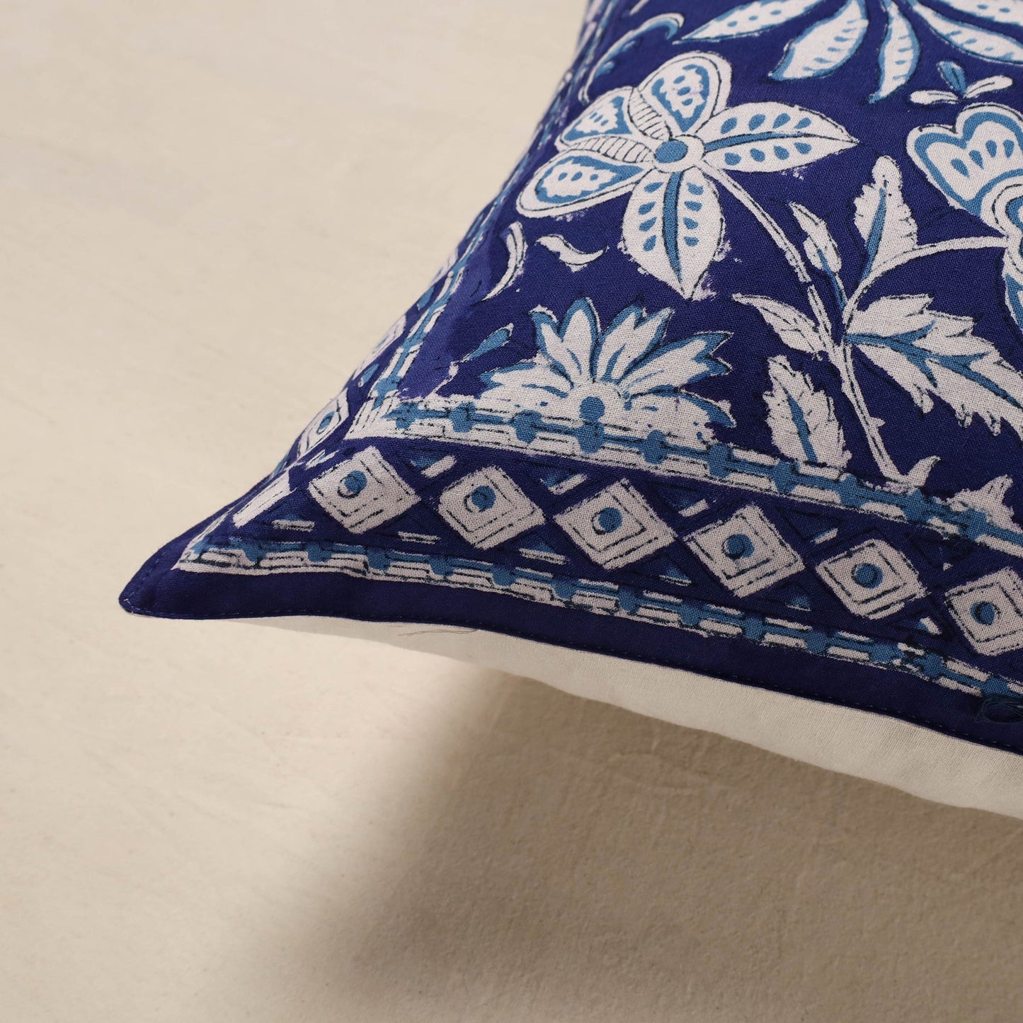 Blue - cotton sanganeri floral cushion cover (16 x 16 in)