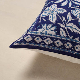 Blue - cotton sanganeri floral cushion cover (16 x 16 in)