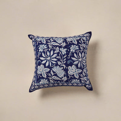 Blue - cotton sanganeri floral cushion cover (16 x 16 in)
