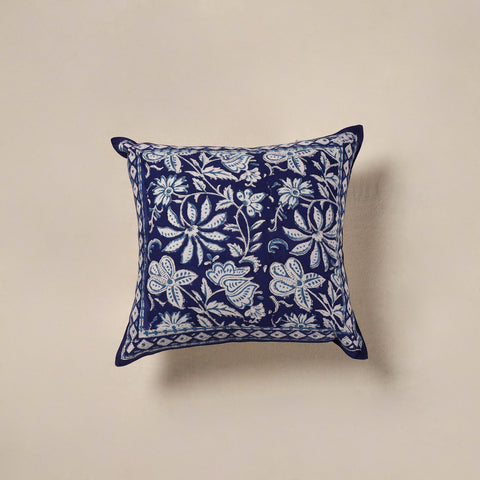 Blue - cotton sanganeri floral cushion cover (16 x 16 in)