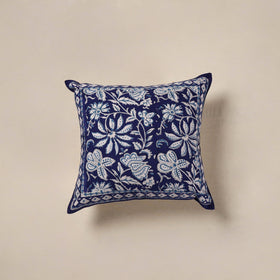 Blue - cotton sanganeri floral cushion cover (16 x 16 in)
